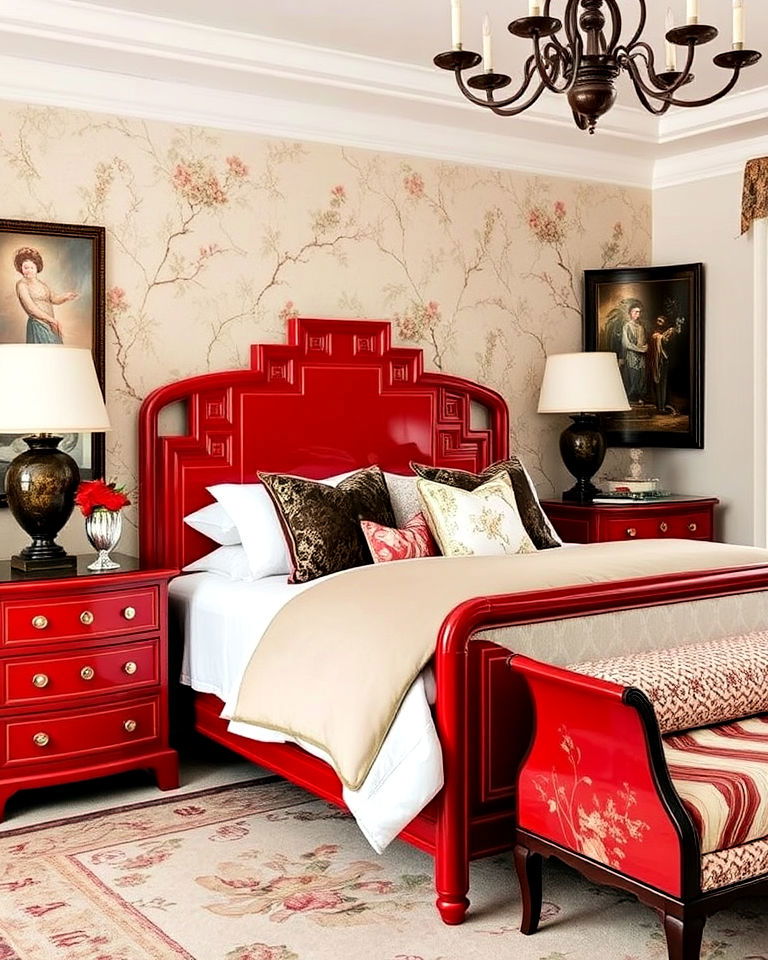 lacquered red furniture for your chinoiserie bedroom