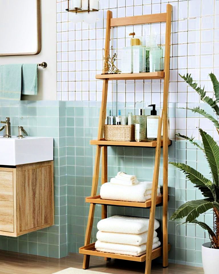 ladder shelf for vertical bathroom storage