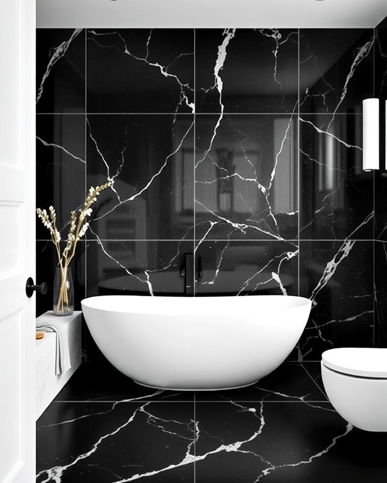 large black marble tiles for a luxury bathroom