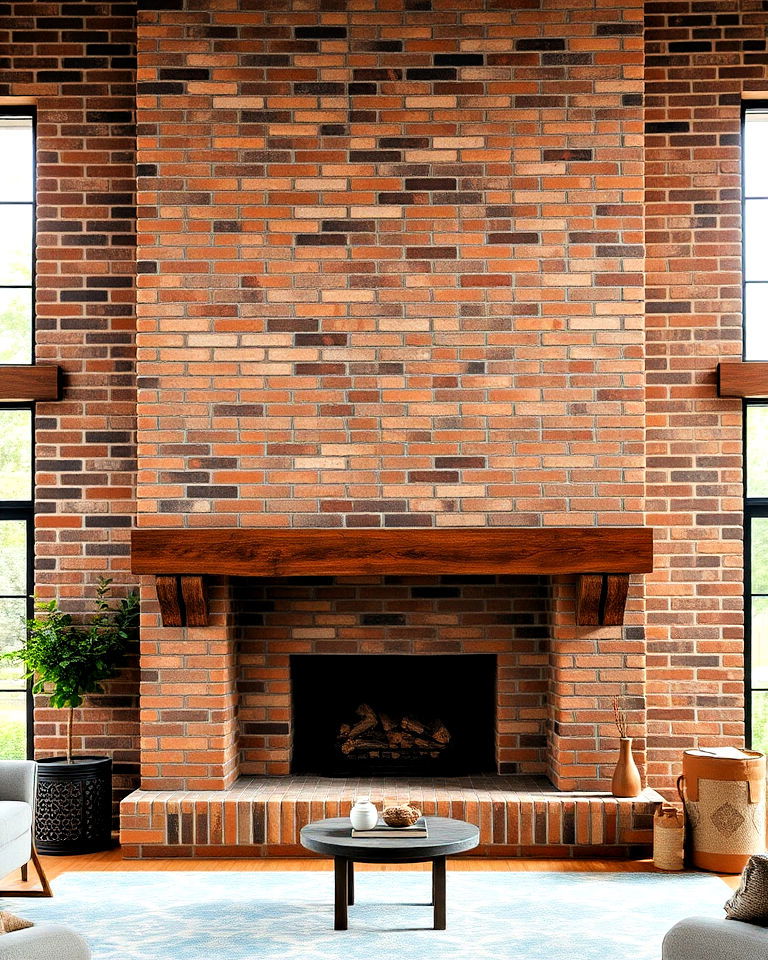 large brick fireplace with vintage appeal