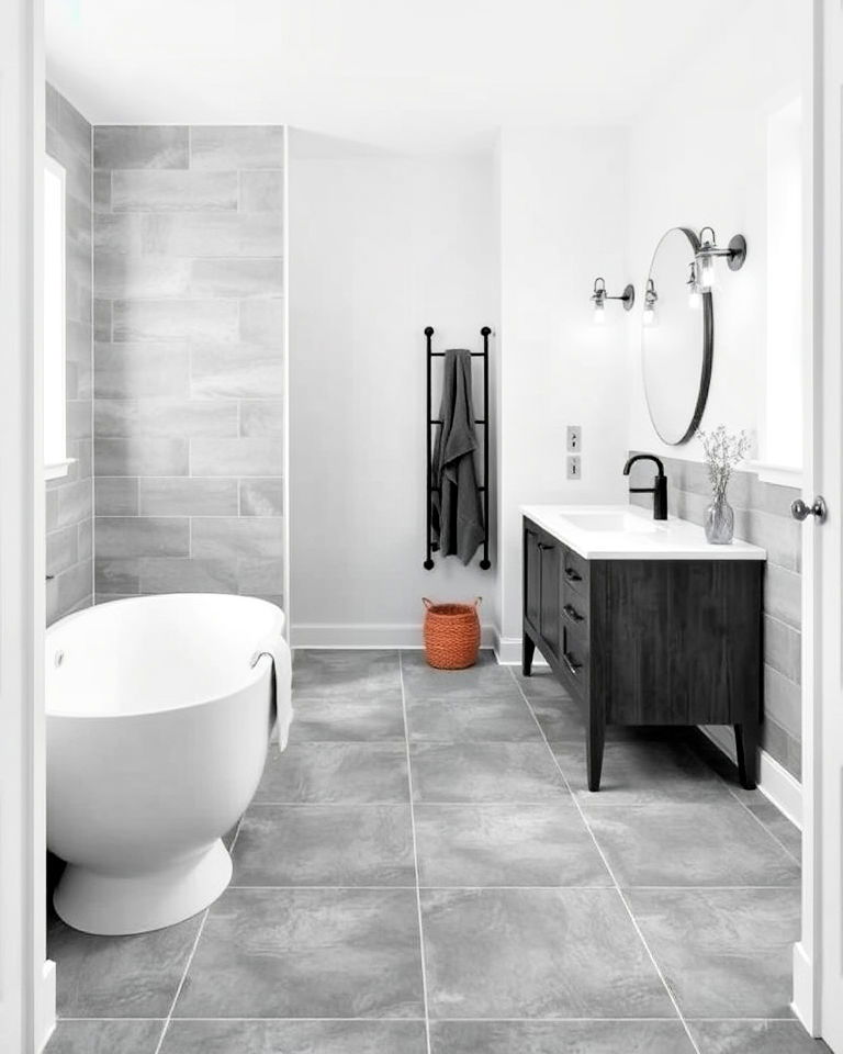 large format gray tiles floor