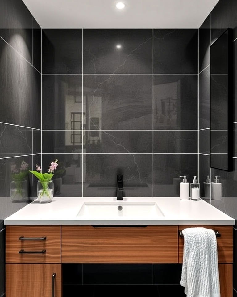 large format tiles bathroom backsplash