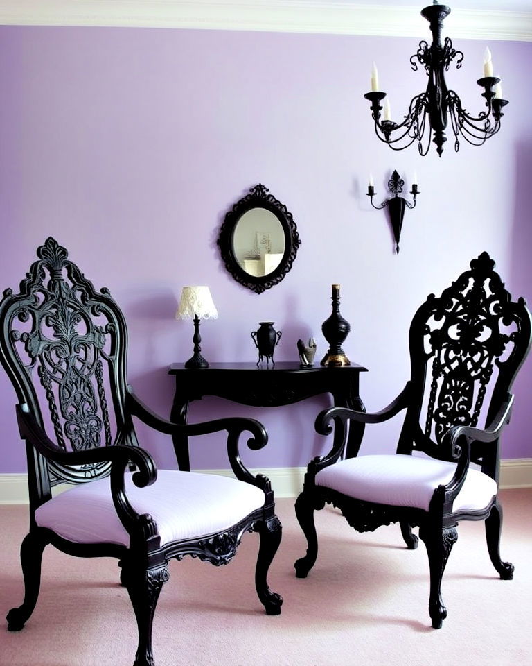 lavender walls with dark gothic furniture