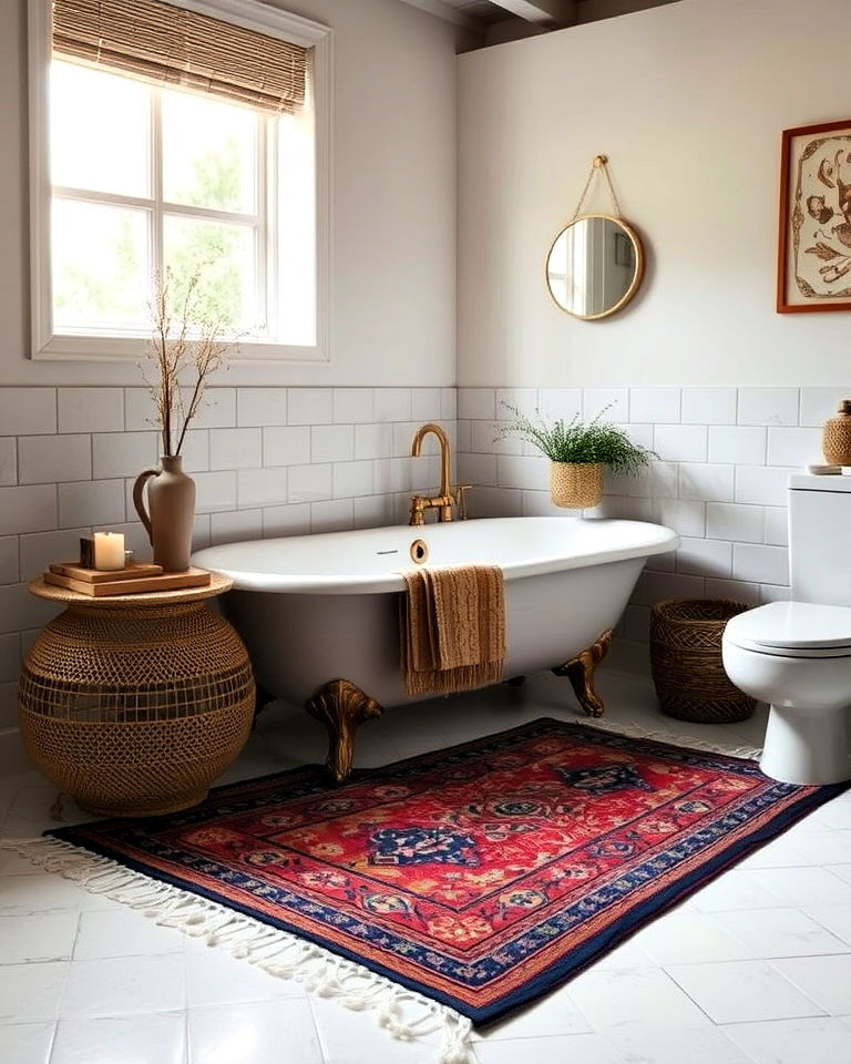 layered bathroom rug for texture