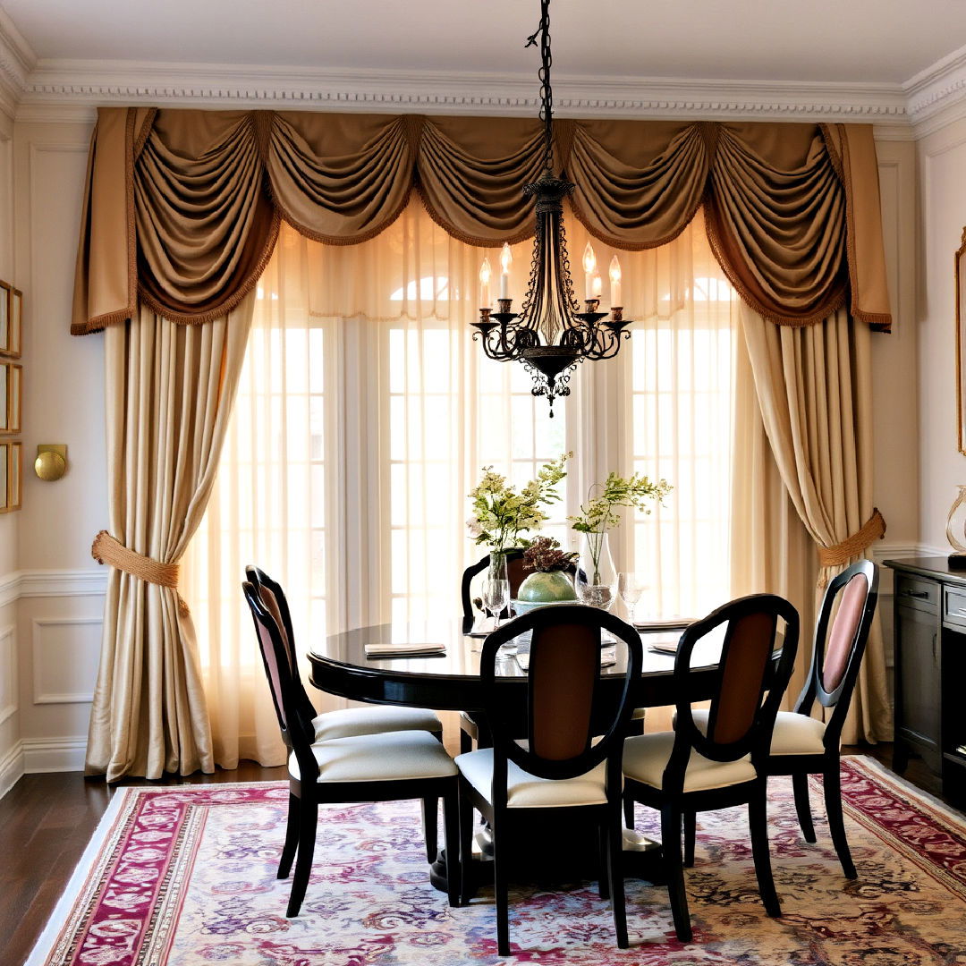 layered drapery with valance design