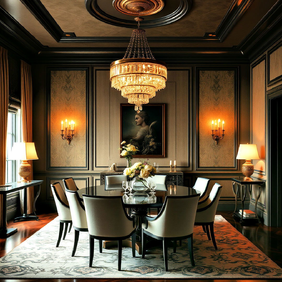 layered lighting for art deco dining room