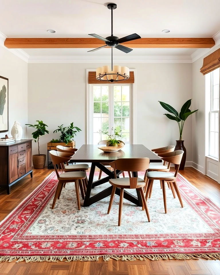 layered rugs eclectic dining room