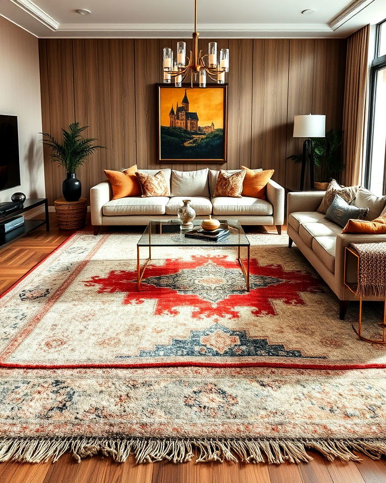 layered rugs living room