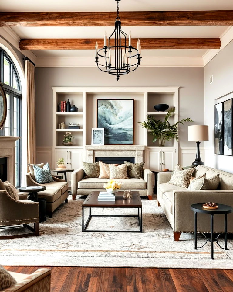 layered textures in a transitional living room