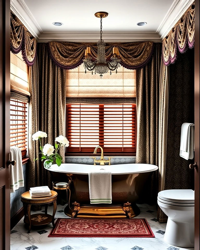 layered window treatment for bathroom