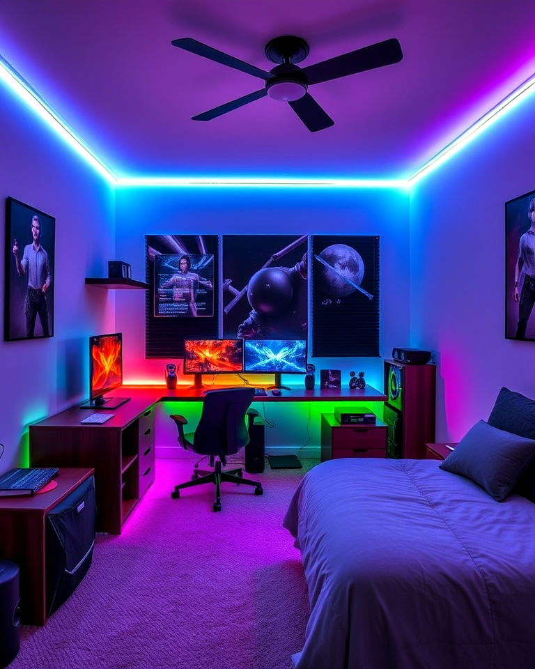 led lighting setup for a gamer’s bedroom