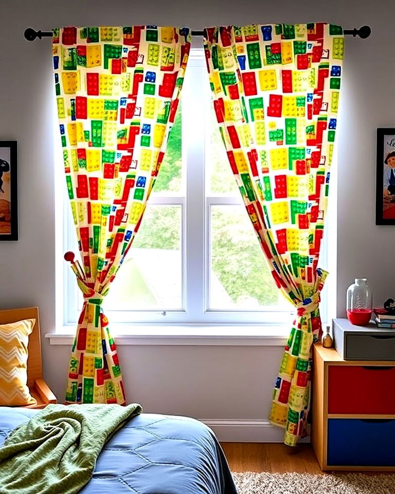 lego brick curtains for bedroom