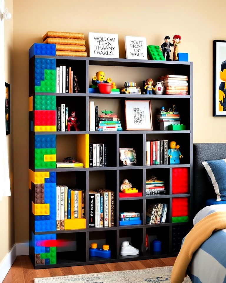 lego themed bookshelf for bedroom