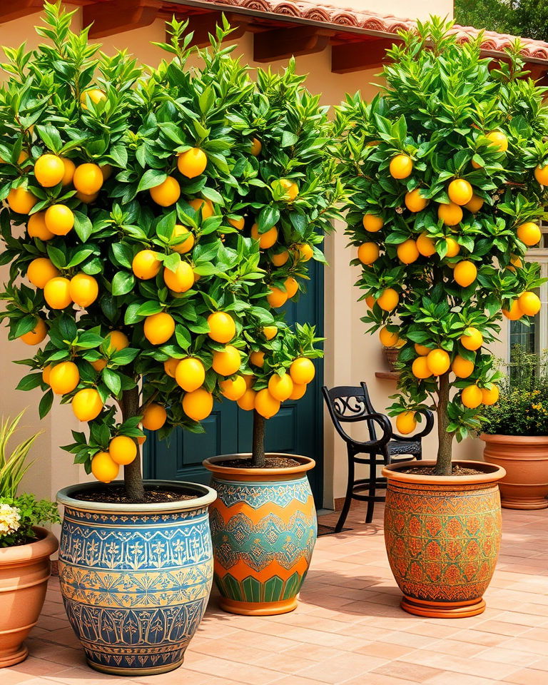 lemon trees in decorative pots
