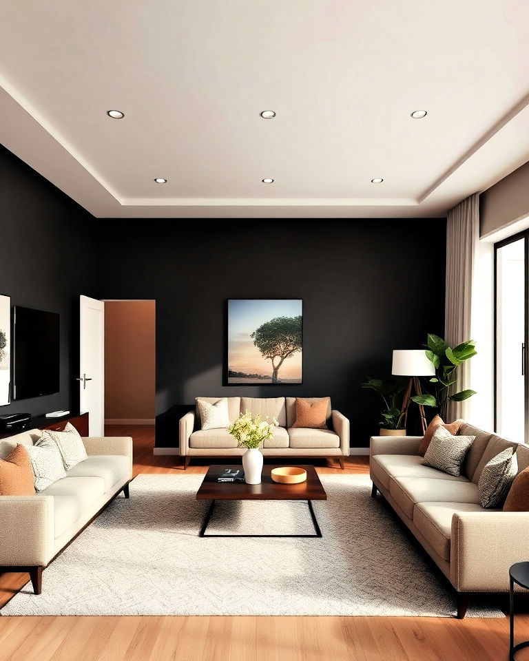 light and dark color contrast living room