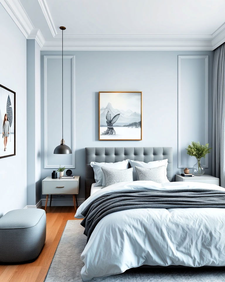 light blue and gray combination bedroom