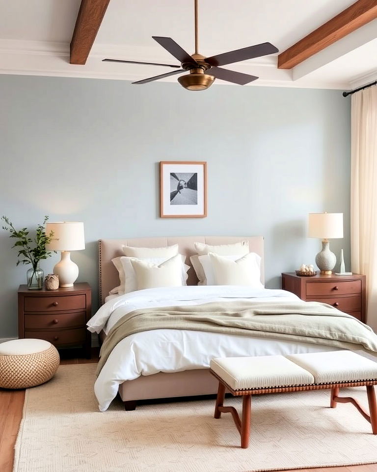 light blue and neutral combination bedroom