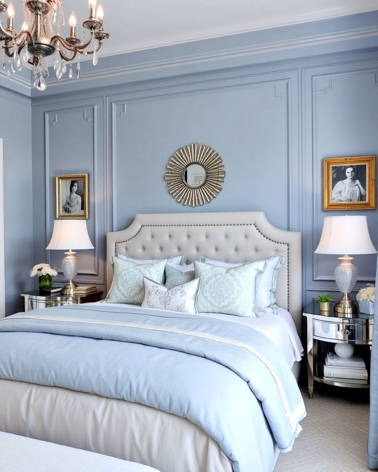 light blue and silver elegance bedroom