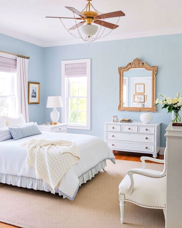 light blue and white bedroom