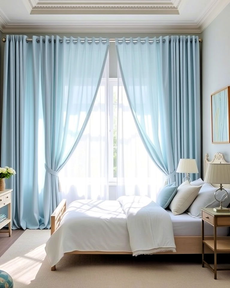 light blue bedroom curtains for a soft glow