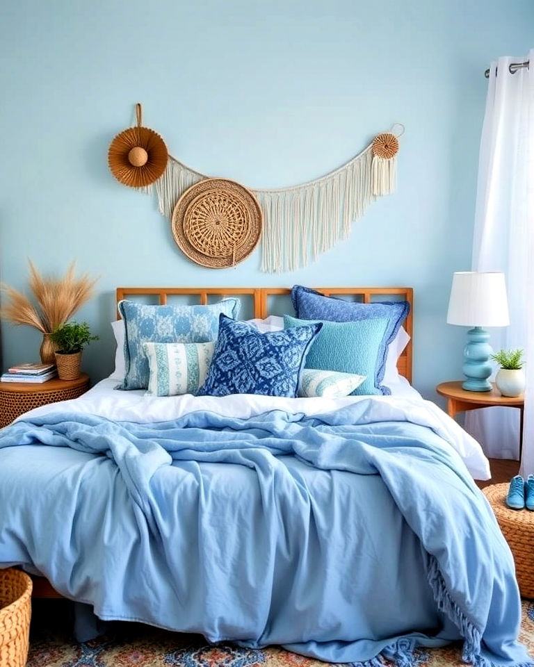 light blue boho chic style bedroom