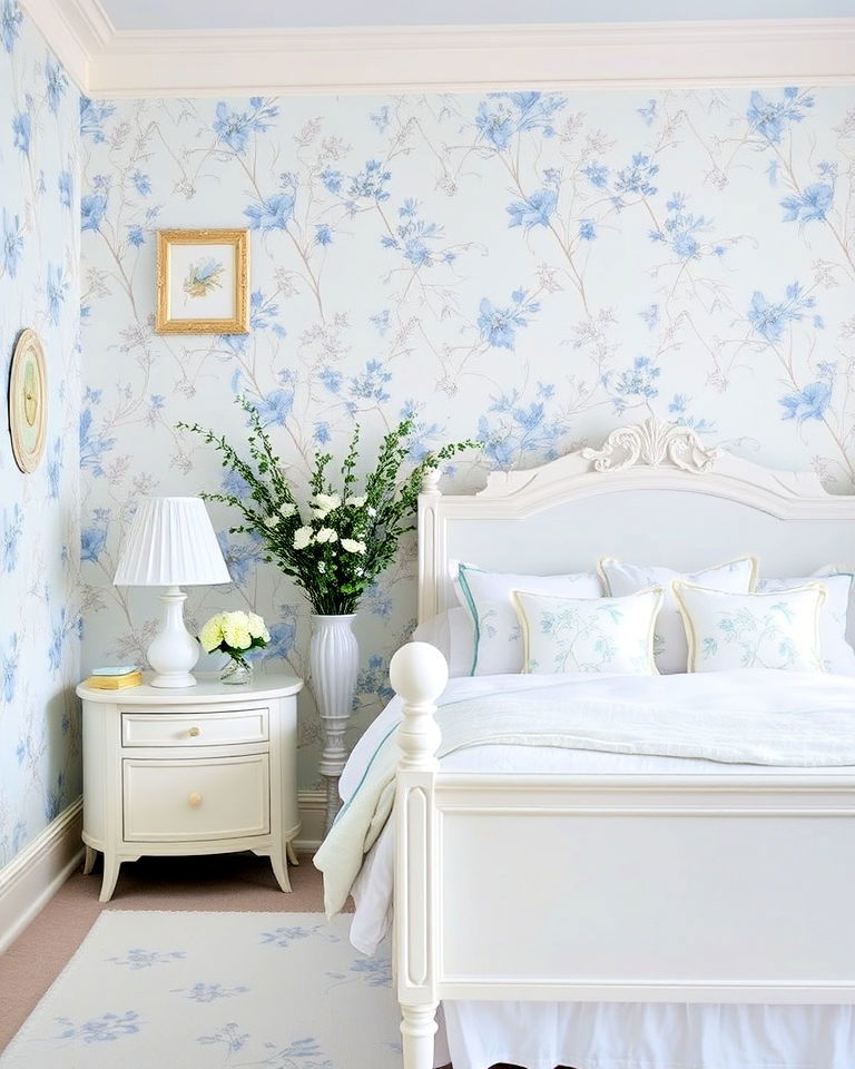 light blue floral wallpaper for the bedroom