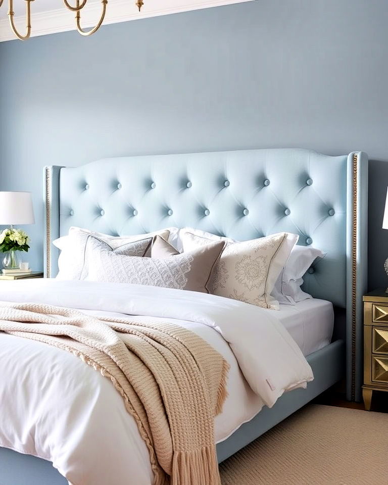 light blue headboard for a focal point