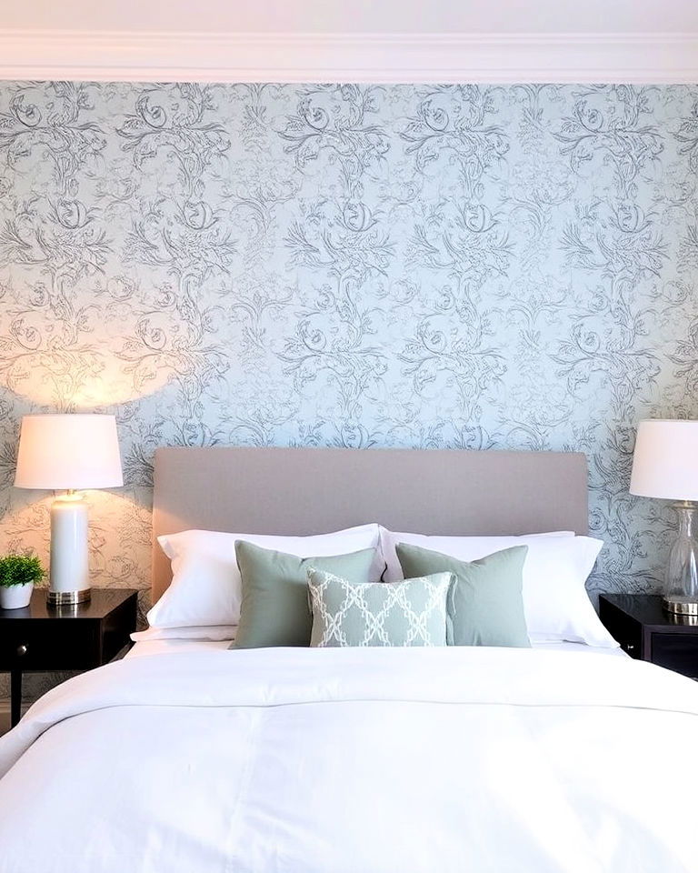 light blue wallpaper feature wall