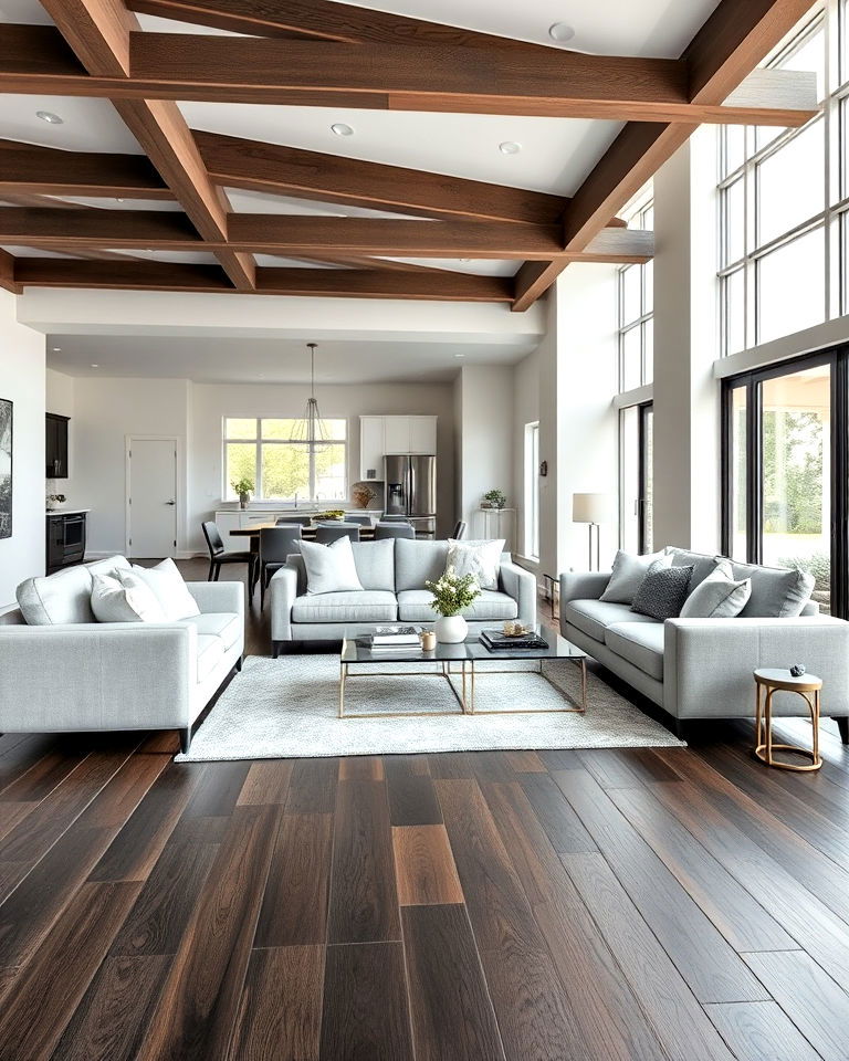 light grey living room furniture with dark wood flooring