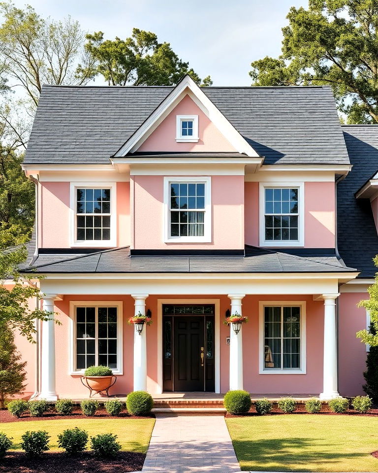 light pink house with dark gray roof
