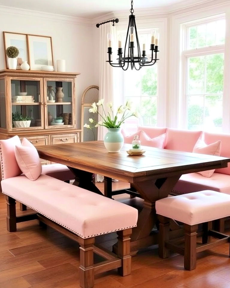 light pink upholstered benches