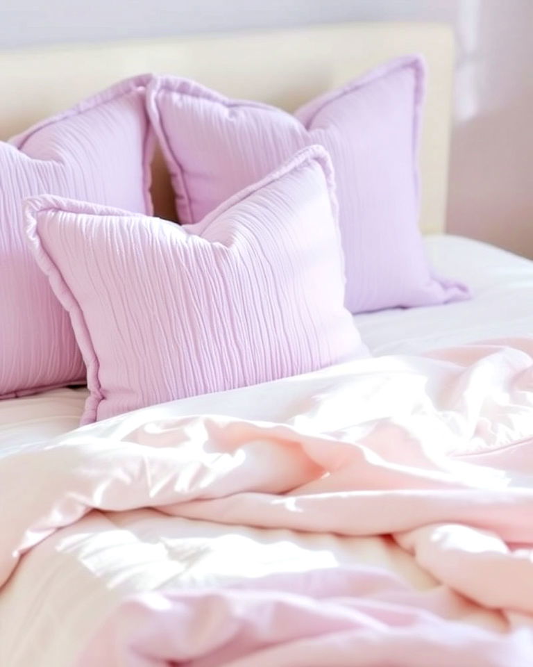 lilac throw pillows for a pastel bedroom