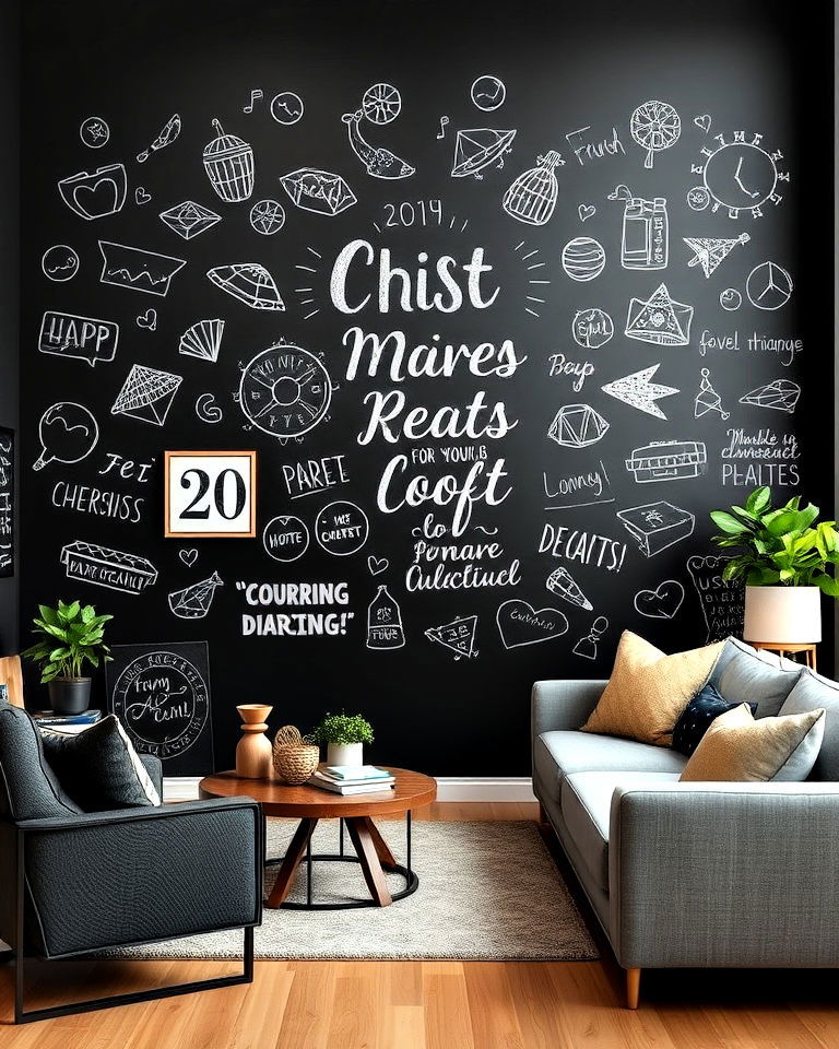 living room chalkboard accent wall