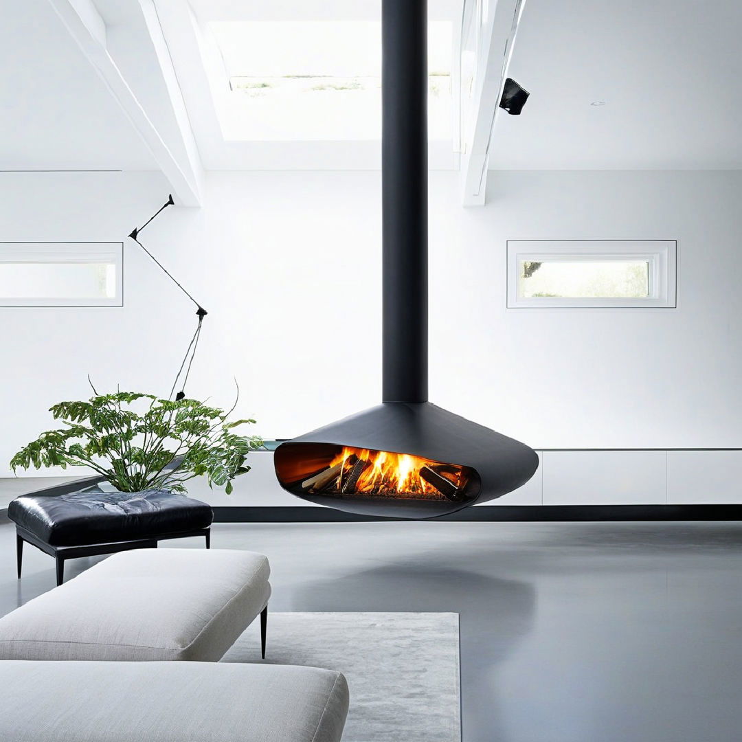 living room floating fireplace in modern spaces