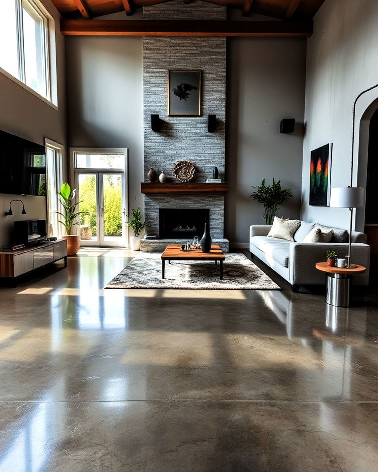 living room ncrete floor with epoxy coating