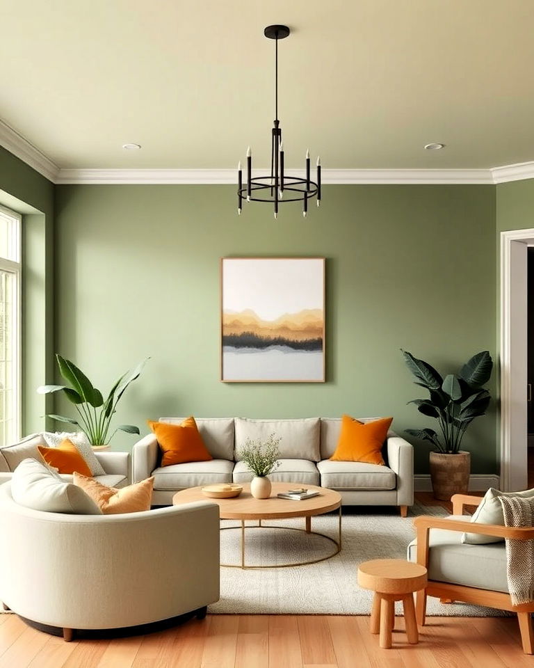 living room sage green walls