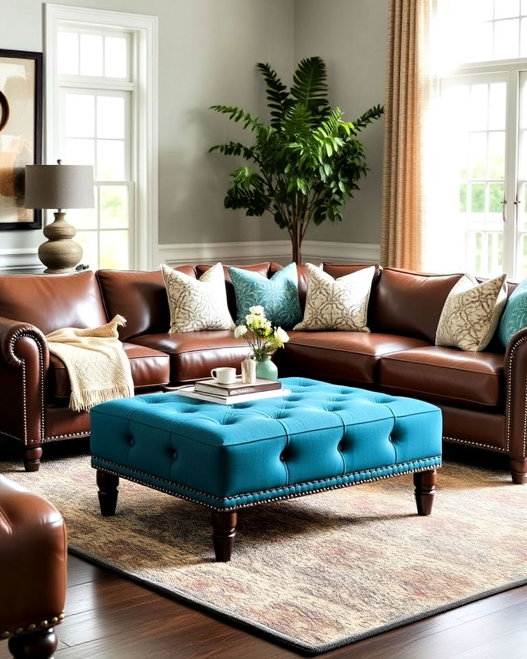 living room teal ottoman