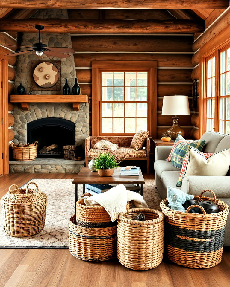 living room woven baskets for storage