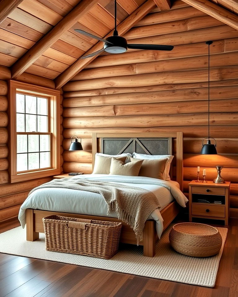 log cabin simplicity bedroom
