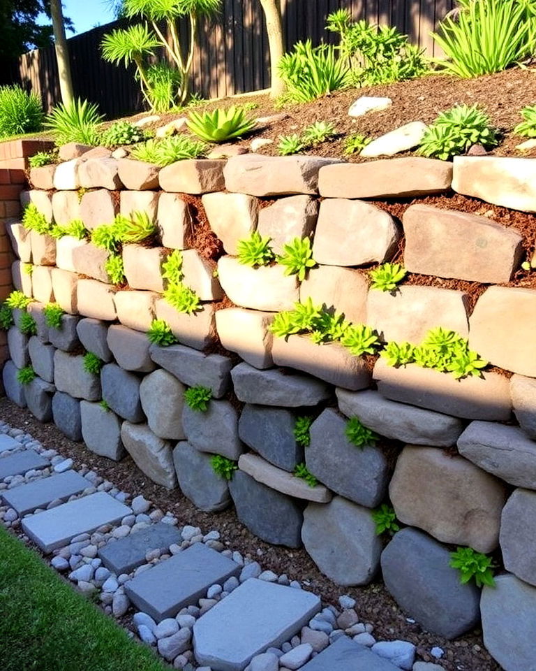 low maintenance and affordable planted retaining wall