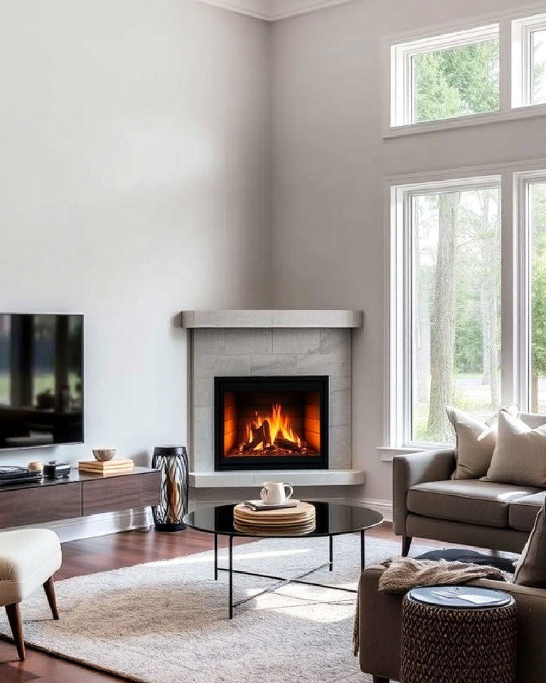 low maintenance gas corner fireplace
