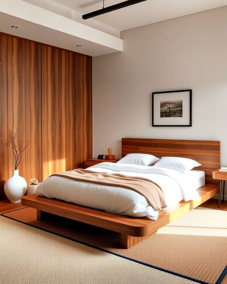 low platform bed in an asian bedroom