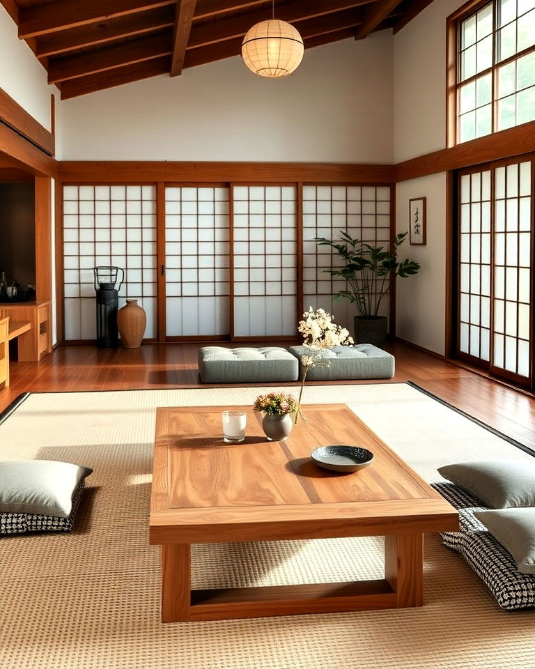 low wooden table to emphasize grounded design low wooden table to emphasize grounded design
