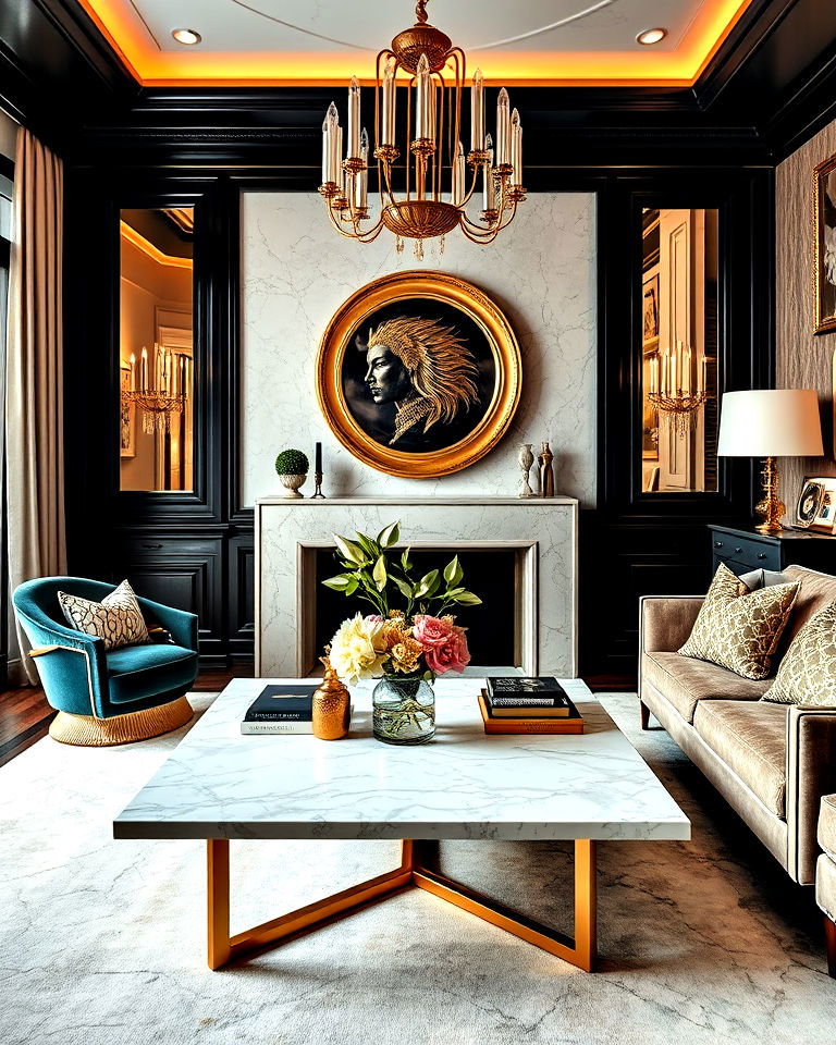 luxe materials like marble and brass