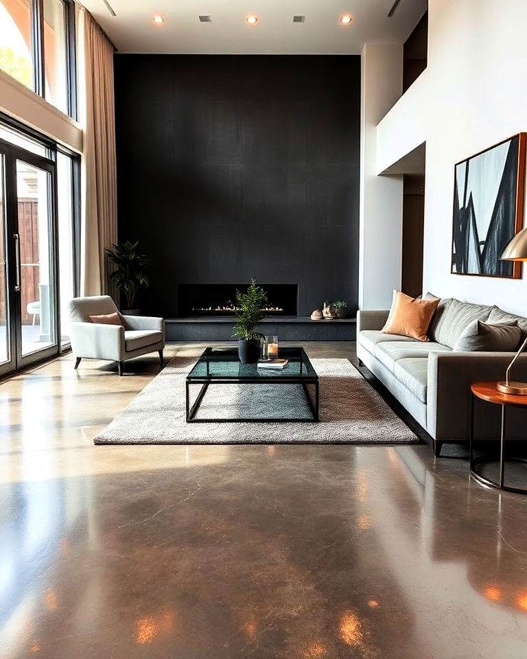 luxurious and modern concrete floor with metallic finishes