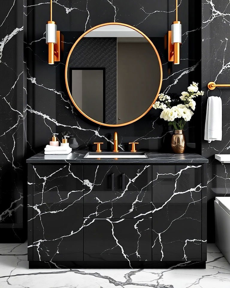 luxurious black marble bathroom vanity