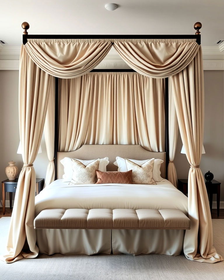 luxurious canopy bed with silk drapes