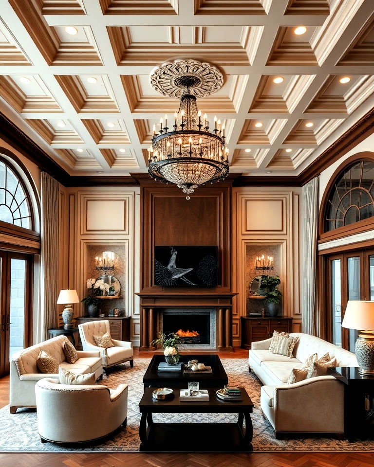 mansion living room with classic ornate ceiling  