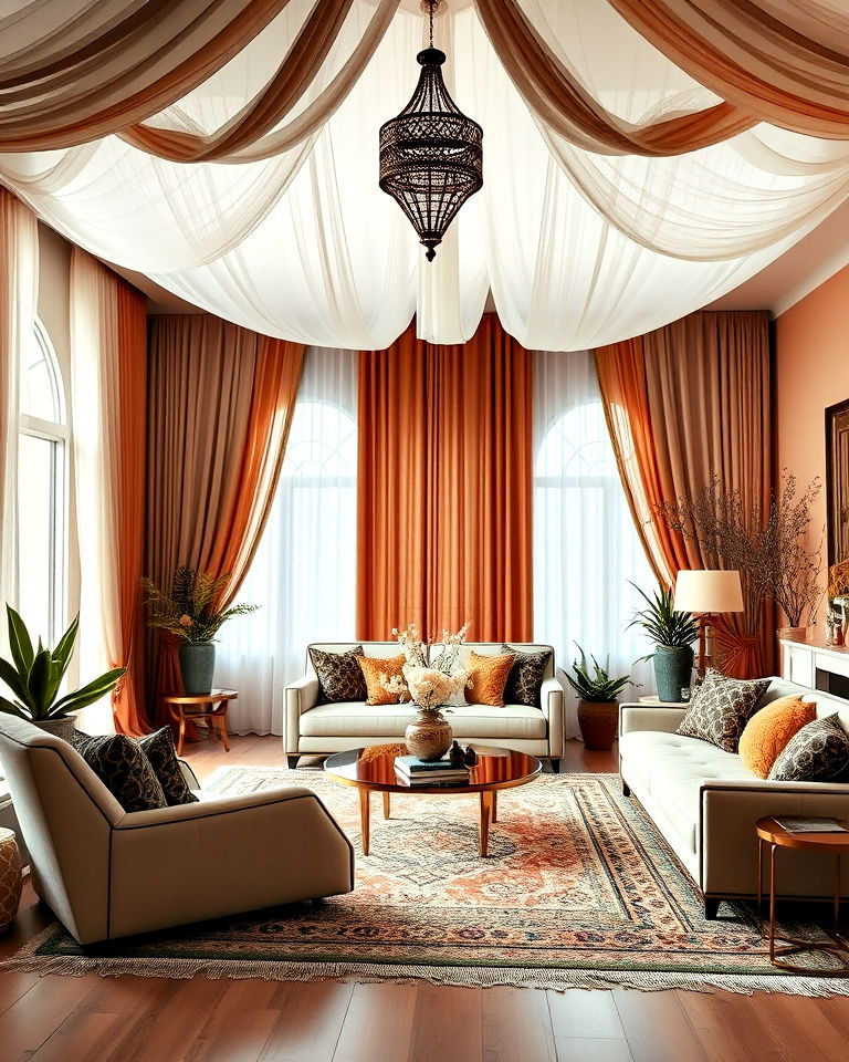 luxurious draped fabrics for living room