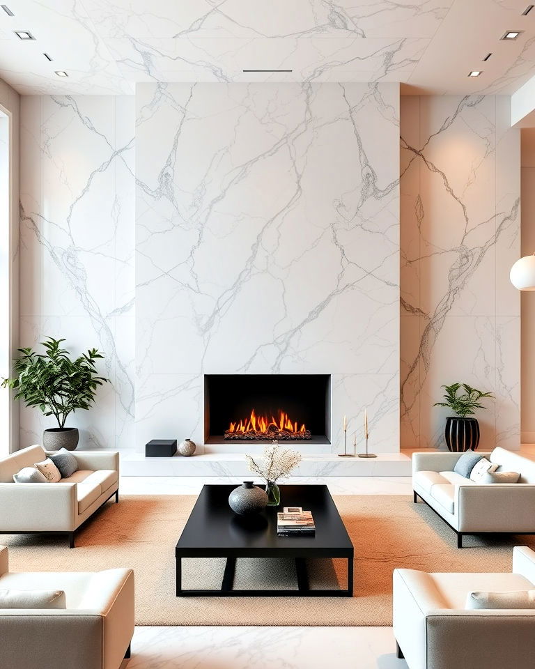 luxurious floor to ceiling marble fireplace